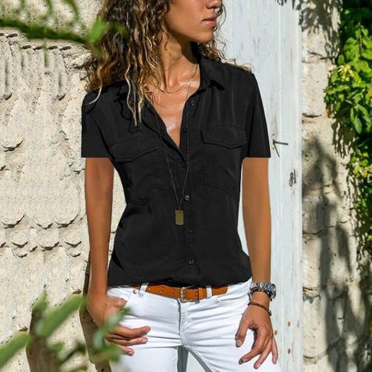 قميص نسائي جديد بياقة كارديجان بأكمام قصيرة - مقاسات S–8XL